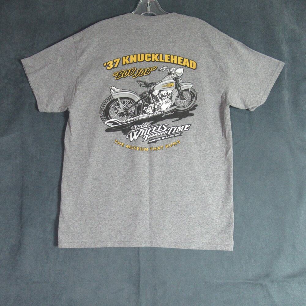 37 Knucklehead Dales Wheels Through Time Harley Motorcycle T Shirt Large Gray